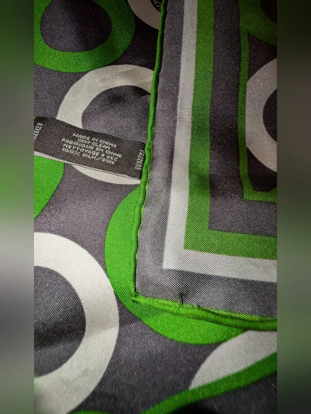 Coach Green & Gray Signature Pattern Silk Scarf 25
